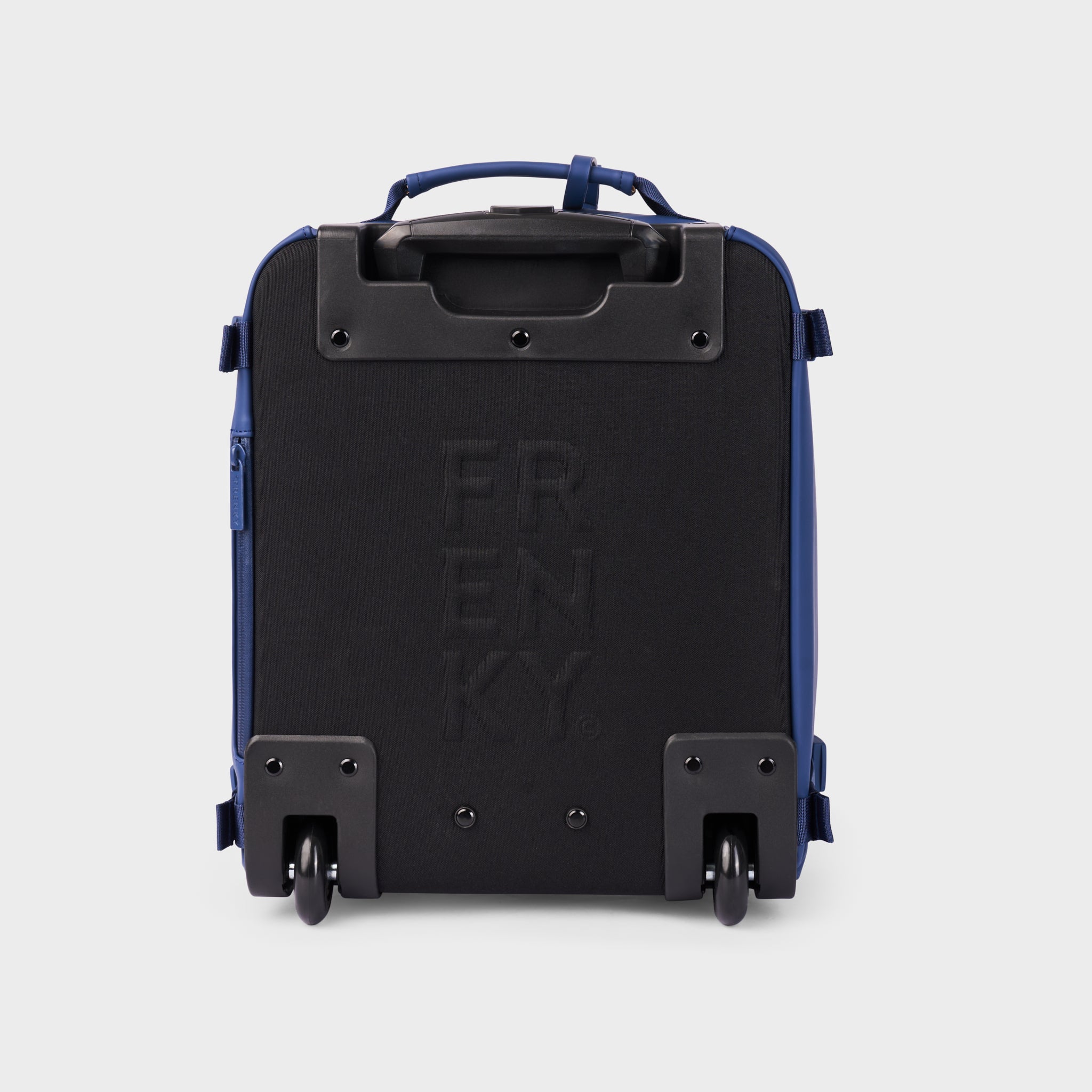 FRENKY Underseat Trolley in Blue, three-quarter view with compression straps